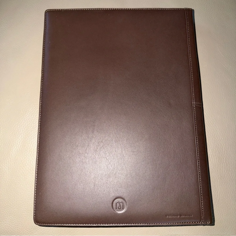 New Padfolio Brown Leather with Notepad, M by Staples with Interior Slit Pockets